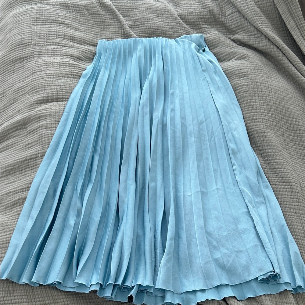 Blue Silk Pleated Skirt